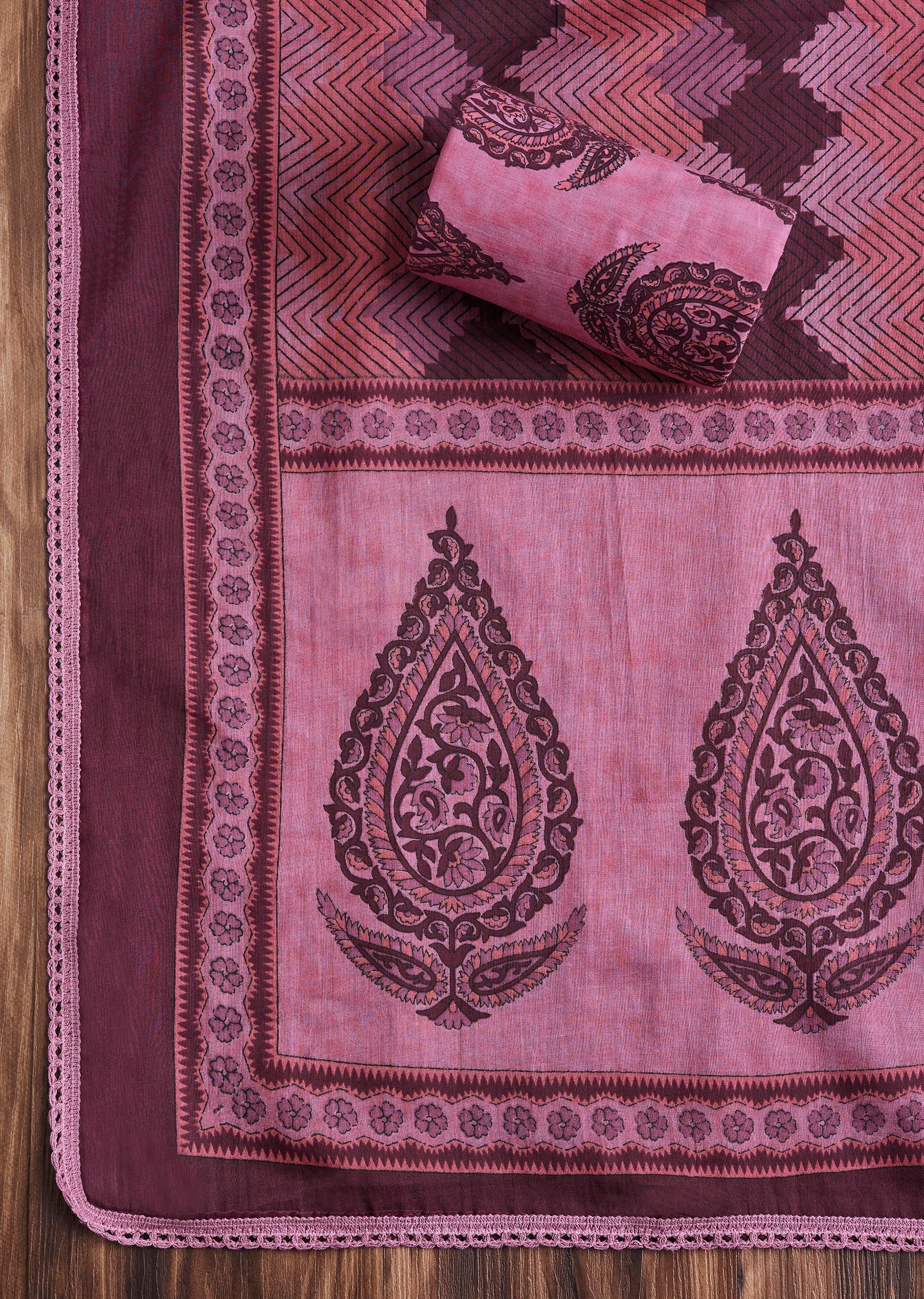 Candy Pink Cotton Printed Unstitched Suit Set