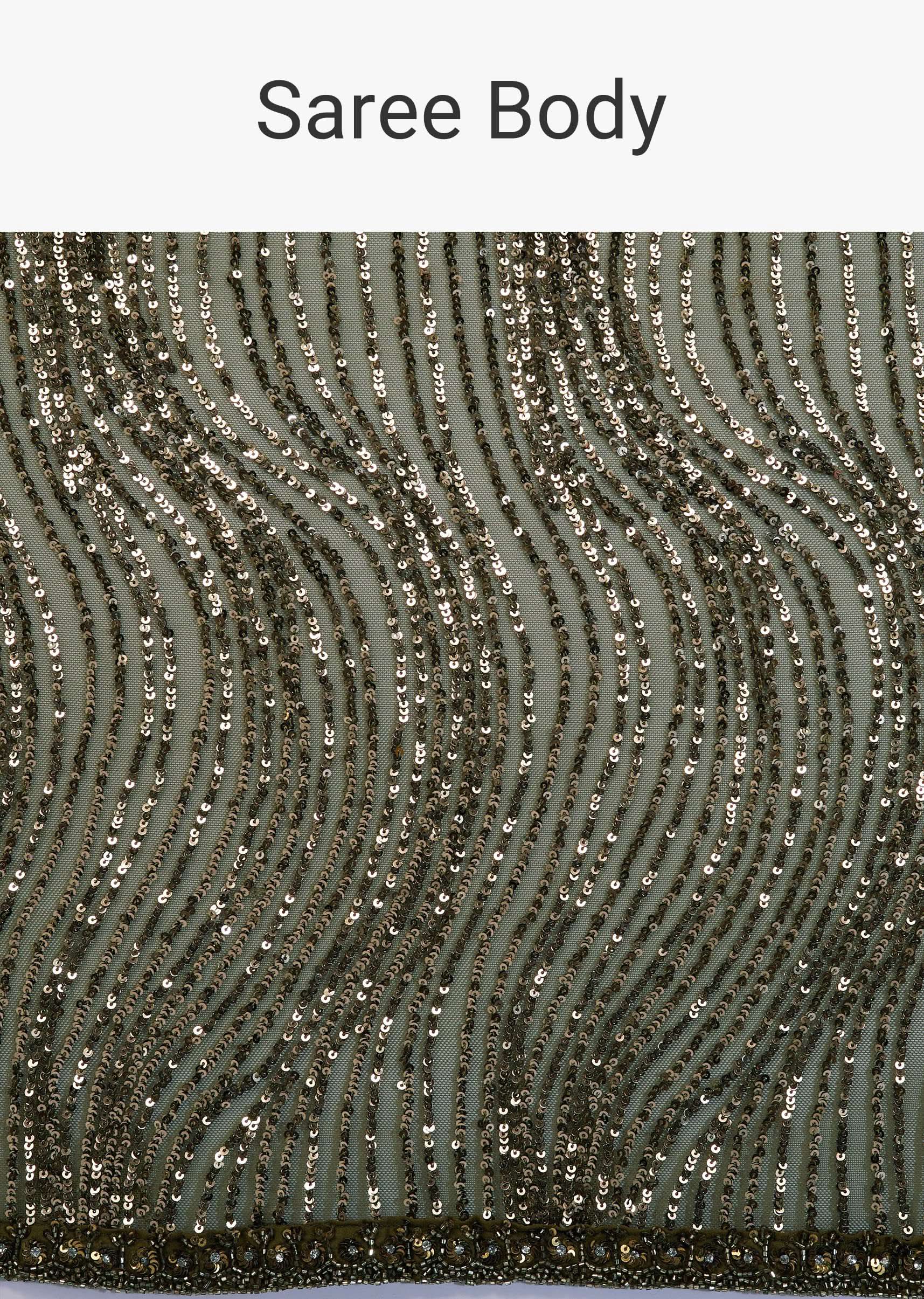 Capulet Olive Green Saree In Sequins With Embroidery