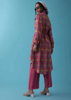 Cherry Pink Floral Printed Co-ord Set In Tussar - RE By Kalki