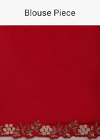 Cherry Red Saree In Organza With Cut Dana And Moti Embroidery