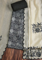 Classic Black Cotton Printed Unstitched Suit Set