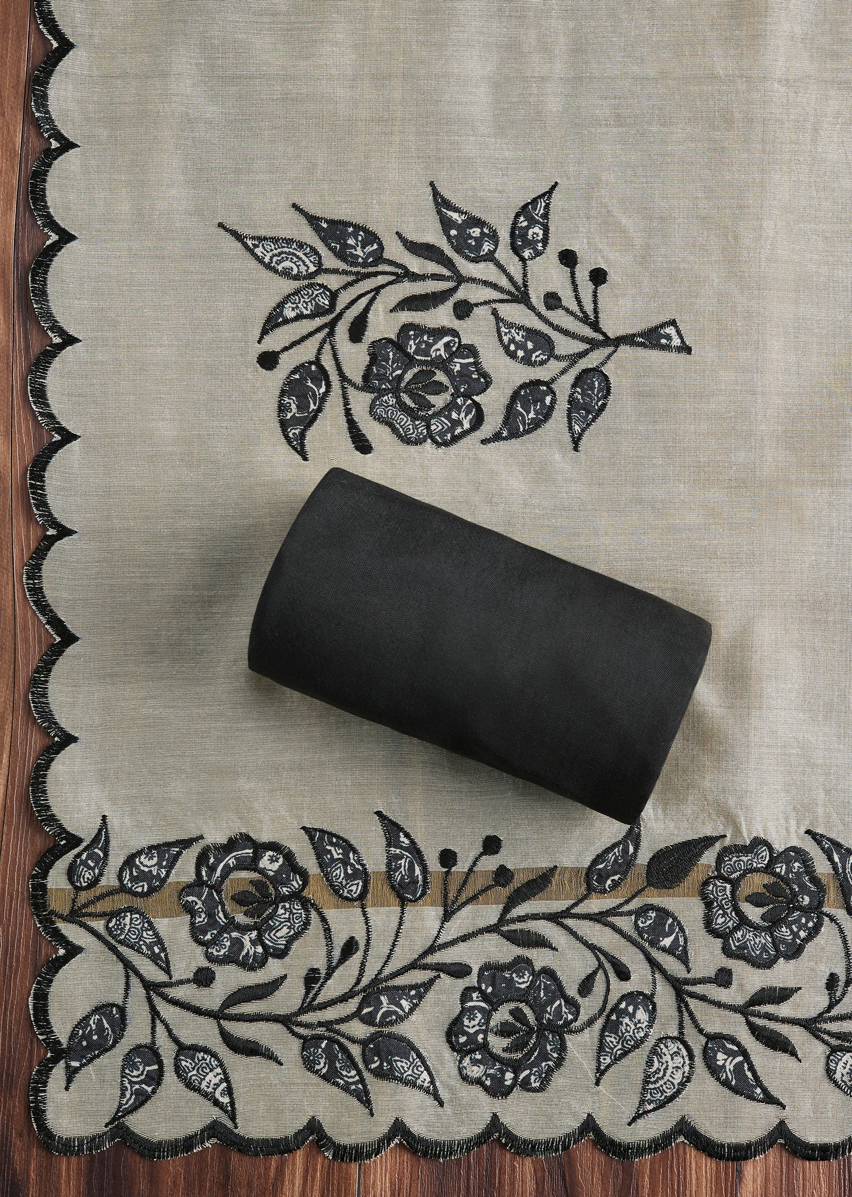 Classic Black Cotton Printed Unstitched Suit Set