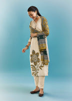 Cream And Mustard Block Print Kurta Set