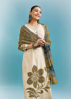 Cream And Mustard Block Print Kurta Set