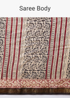 Cream Block Print Motif Saree with Unstitched Blouse
