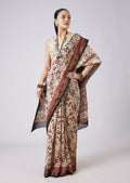 Cream Block Print Saree with Unstitched Blouse