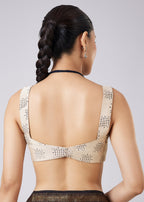 Cream Block Print Saree with Unstitched Blouse