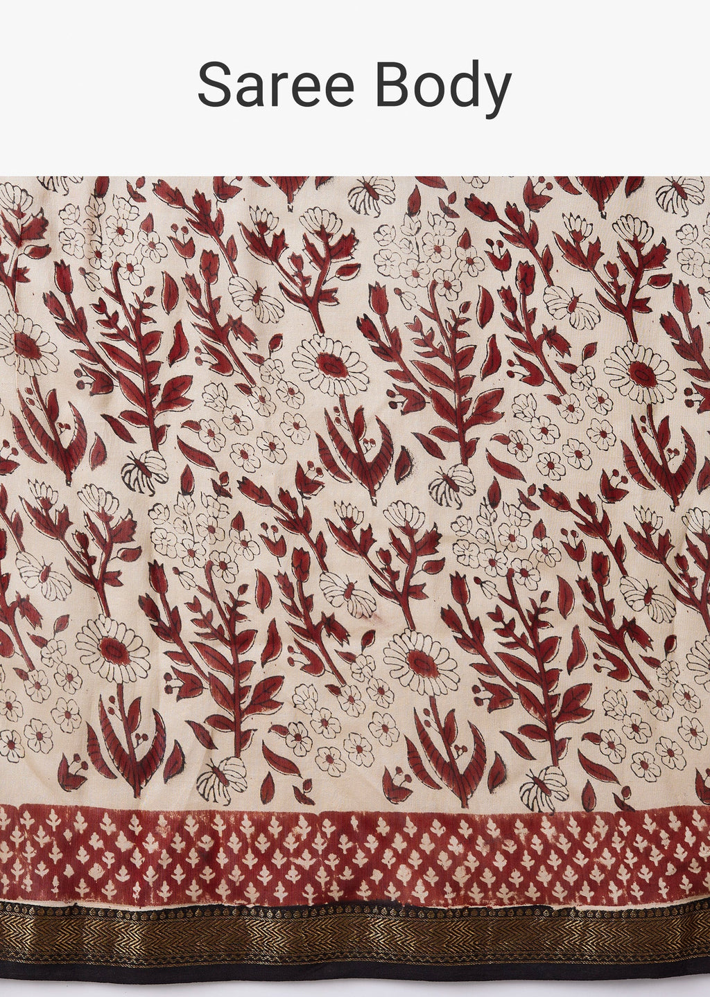 Cream Block Print Saree with Unstitched Blouse