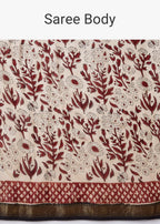 Cream Block Print Saree with Unstitched Blouse
