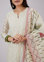 Cream Chanderi Kurta Set With Embellished Work