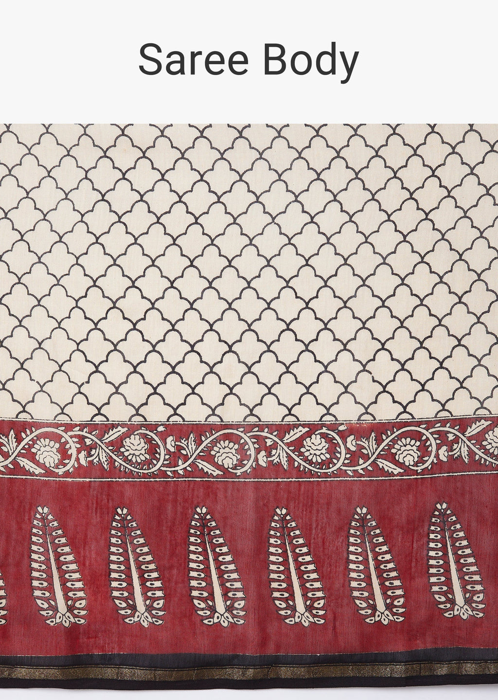 Cream Colorblock Printed Saree with Unstitched Blouse