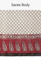 Cream Colorblock Printed Saree with Unstitched Blouse