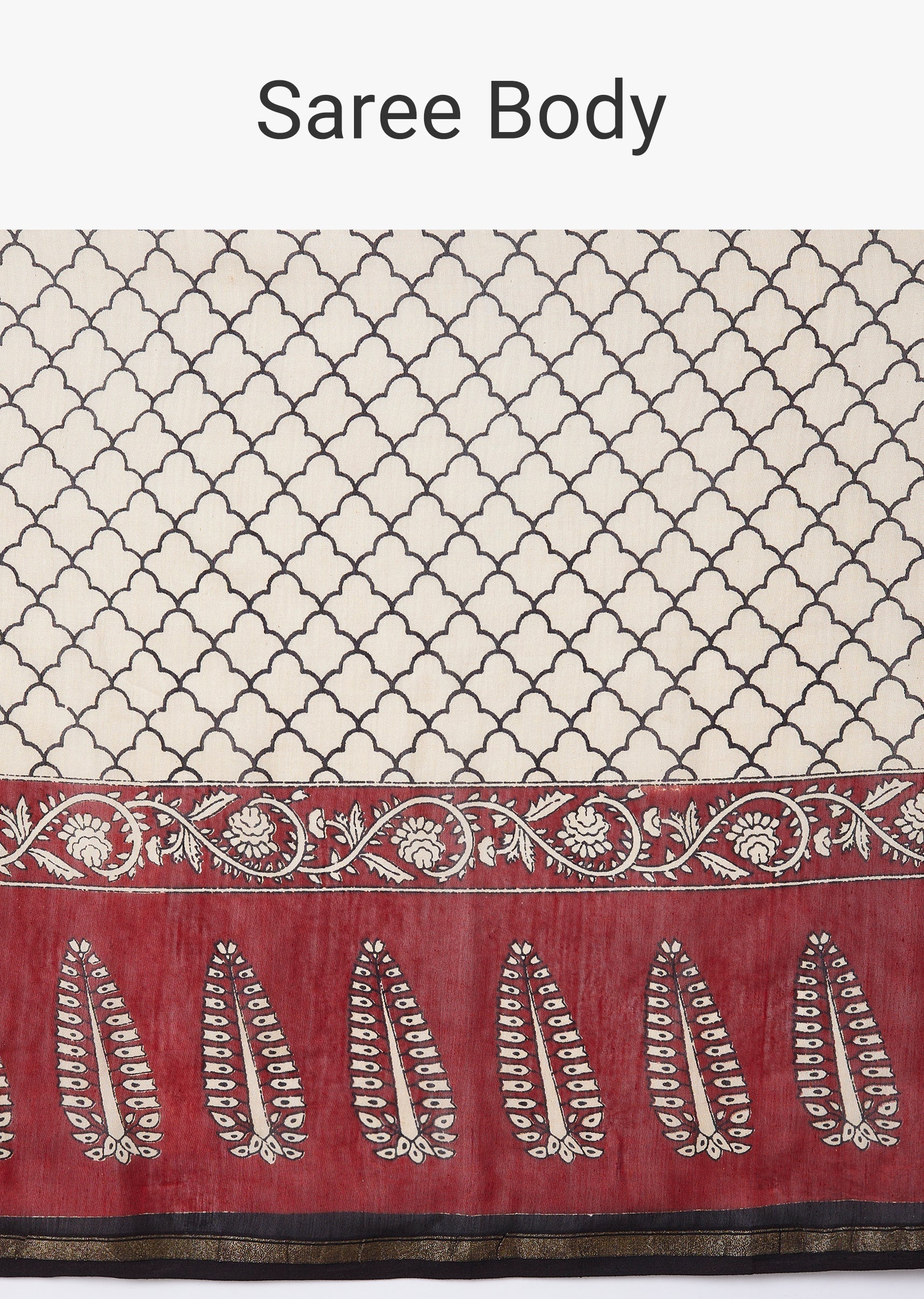 Cream Colorblock Printed Saree with Unstitched Blouse