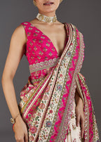 Cream Dola Silk Floral Printed Saree