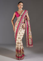 Cream Dola Silk Floral Printed Saree