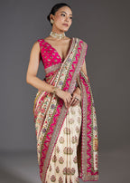 Cream Dola Silk Floral Printed Saree