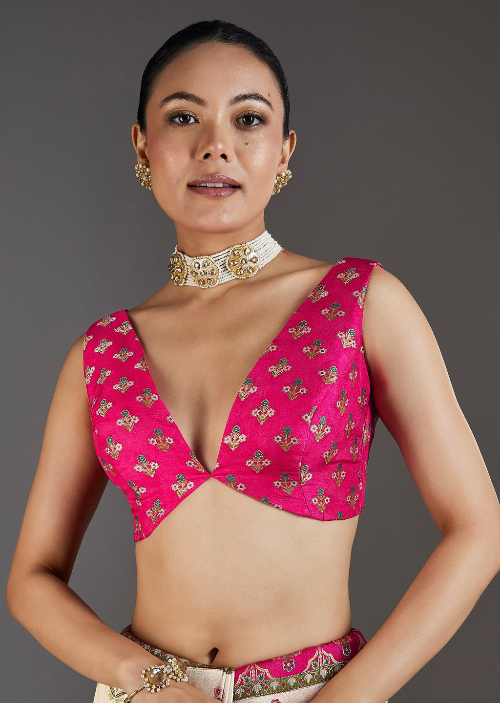Cream Dola Silk Floral Printed Saree