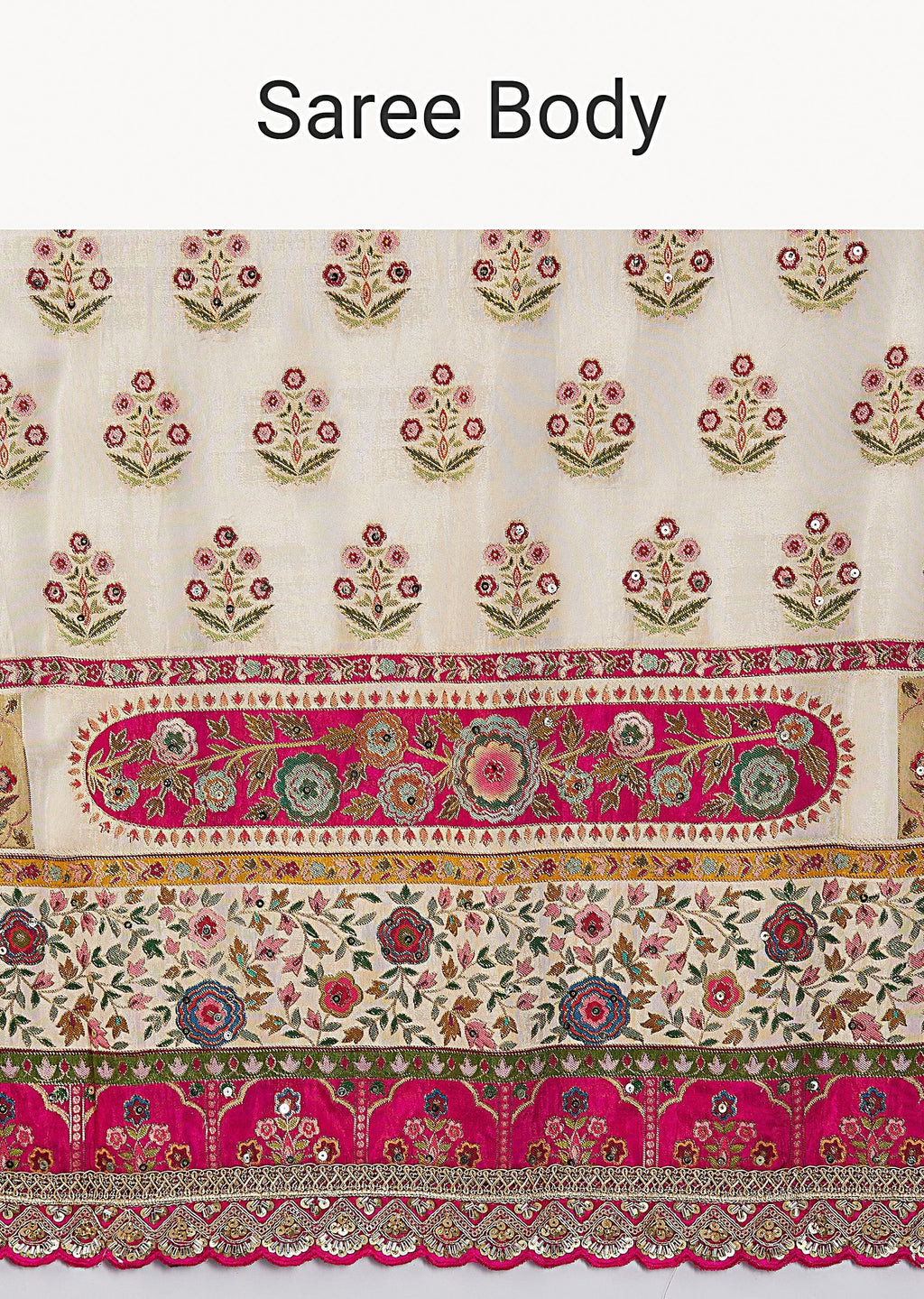 Cream Dola Silk Floral Printed Saree