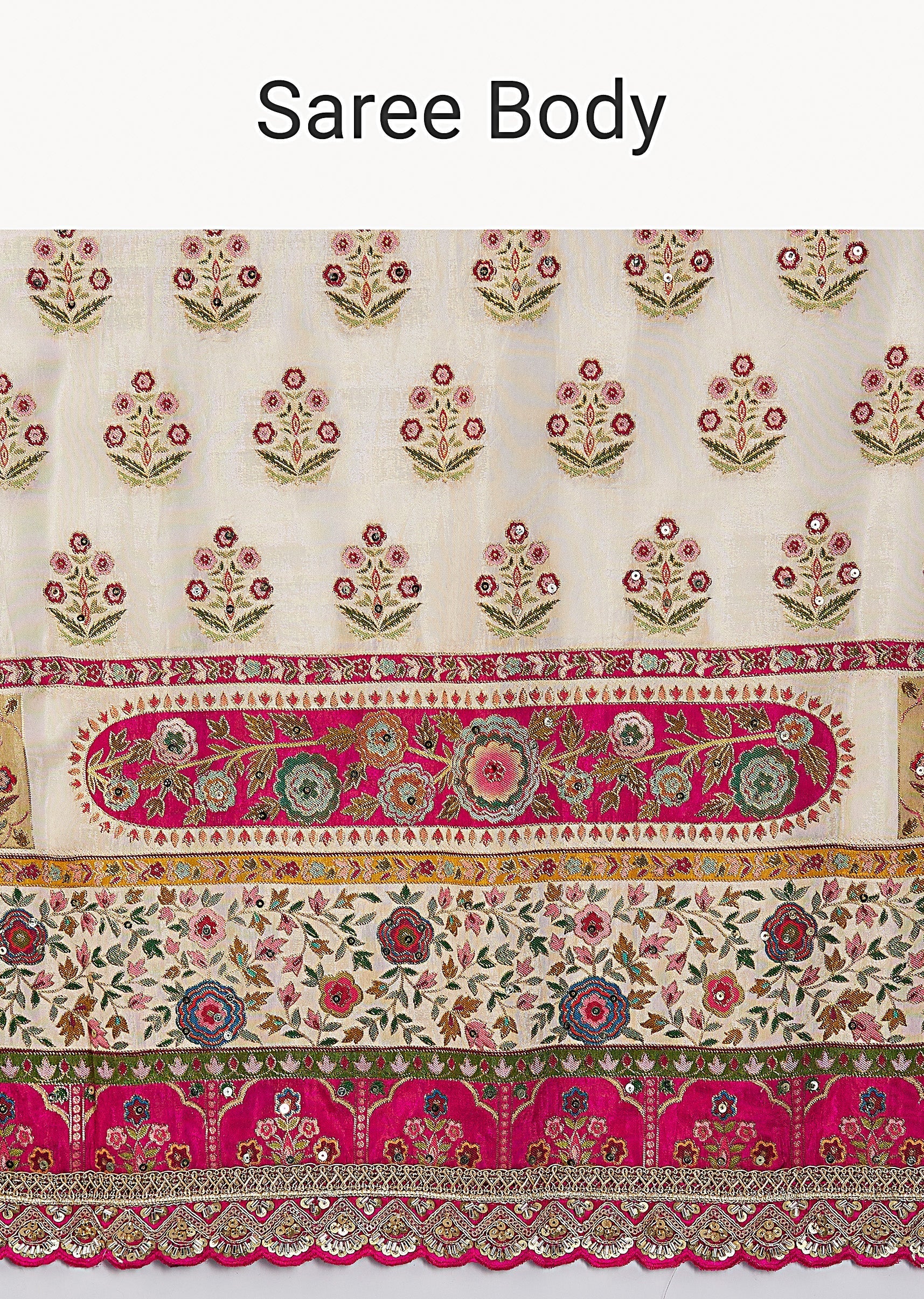 Cream Dola Silk Floral Printed Saree