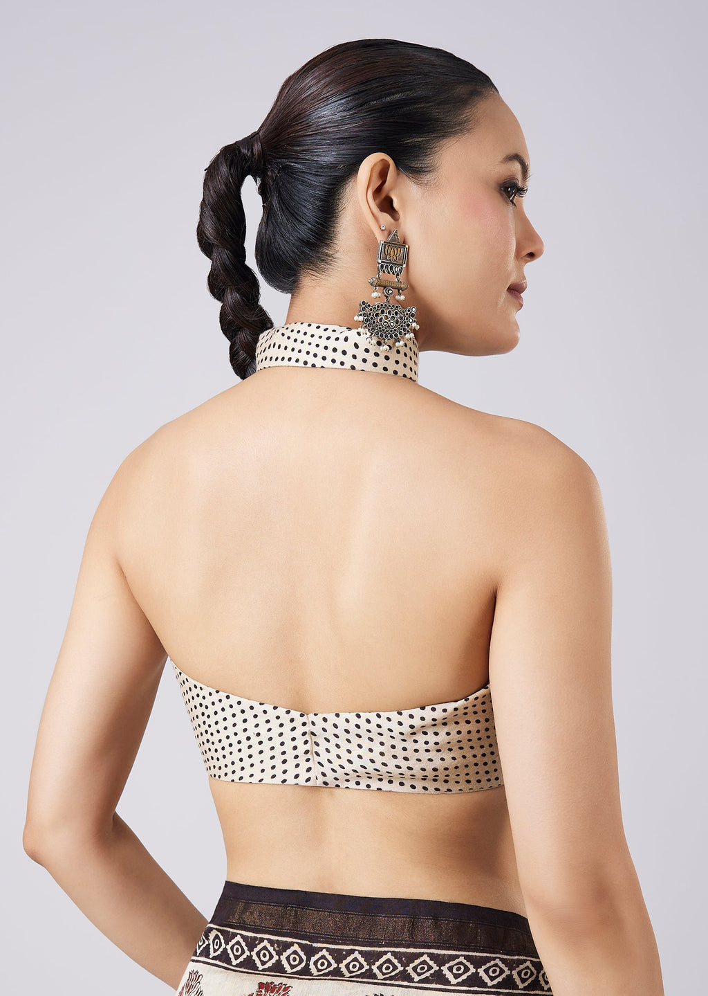 Cream Tassel Border Printed Saree with Unstitched Blouse