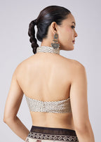 Cream Tassel Border Printed Saree with Unstitched Blouse