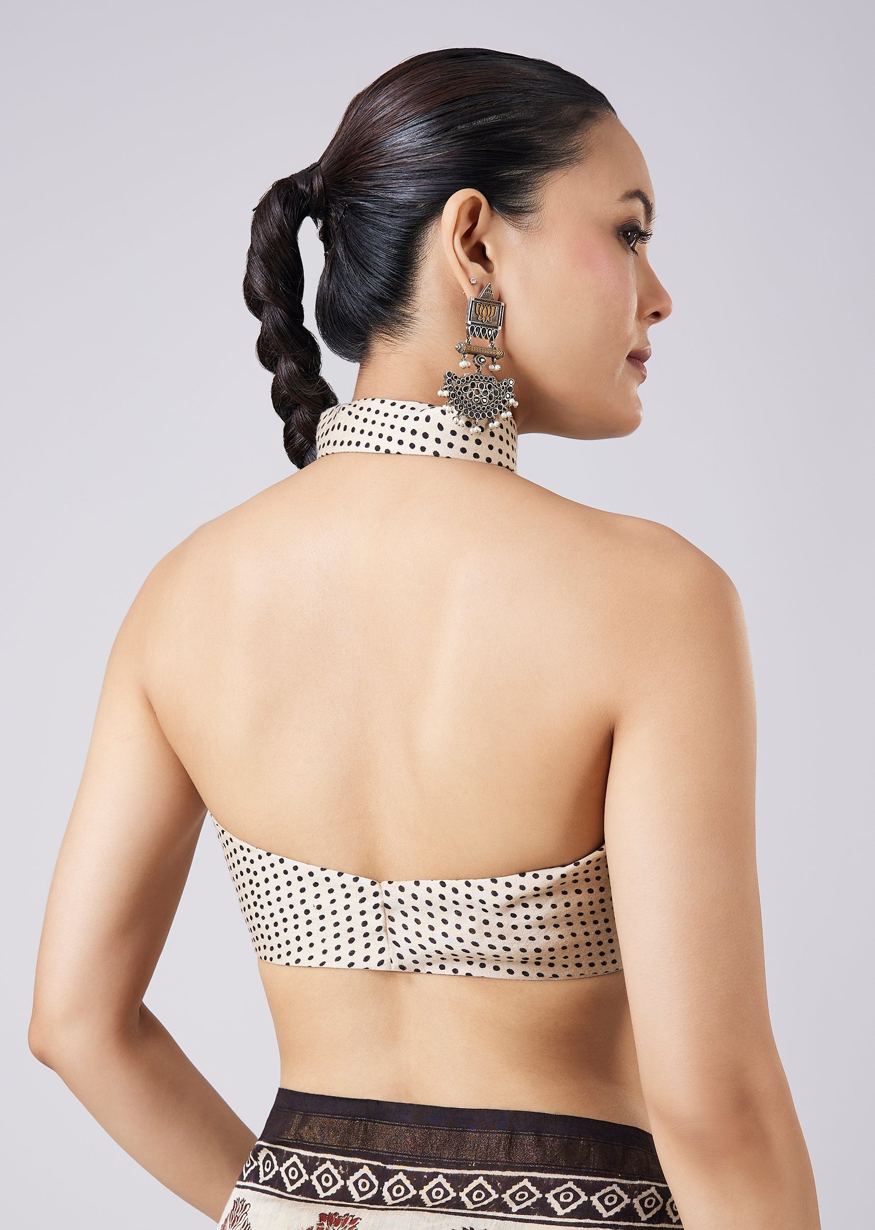 Cream Tassel Border Printed Saree with Unstitched Blouse