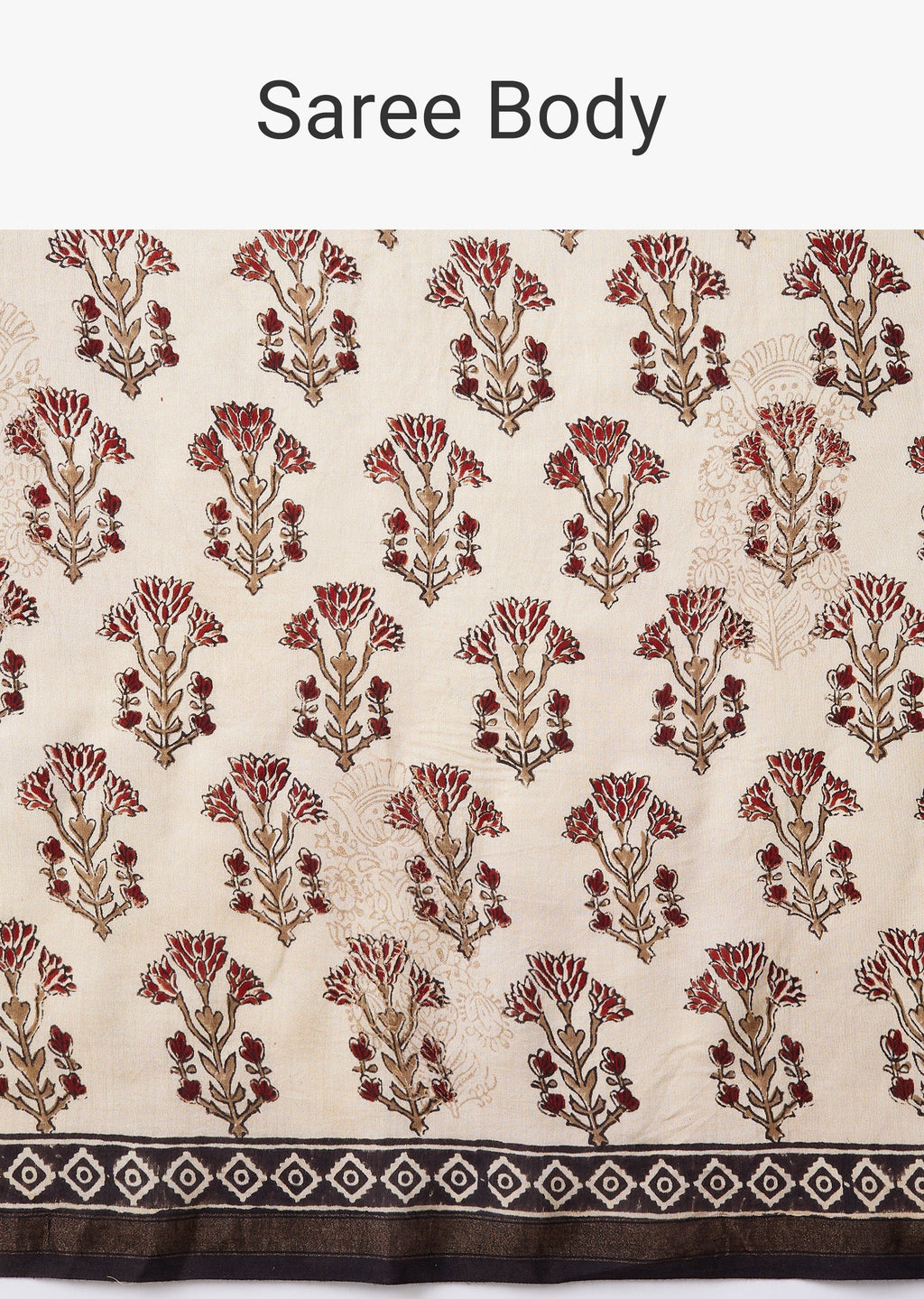 Cream Tassel Border Printed Saree with Unstitched Blouse