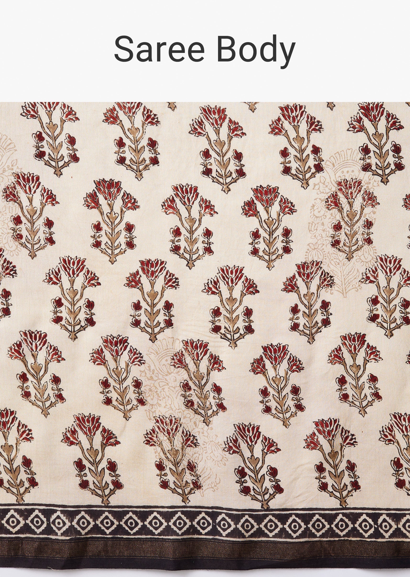 Cream Tassel Border Printed Saree with Unstitched Blouse