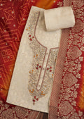 Cream Tissue Unstitched Suit with Bandhani Dupatta