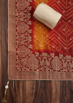 Cream Tissue Unstitched Suit with Bandhani Dupatta