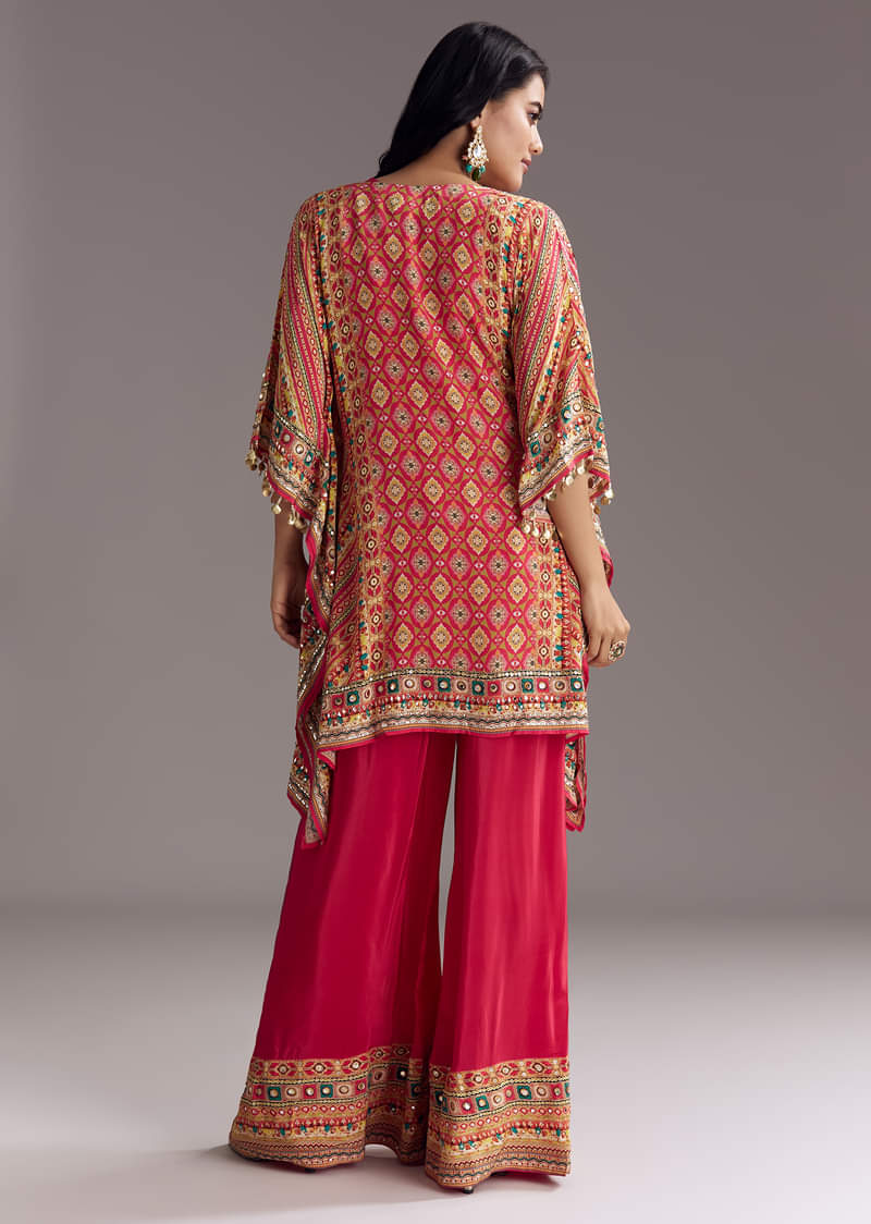 Crimson Red Printed Kaftaan Set