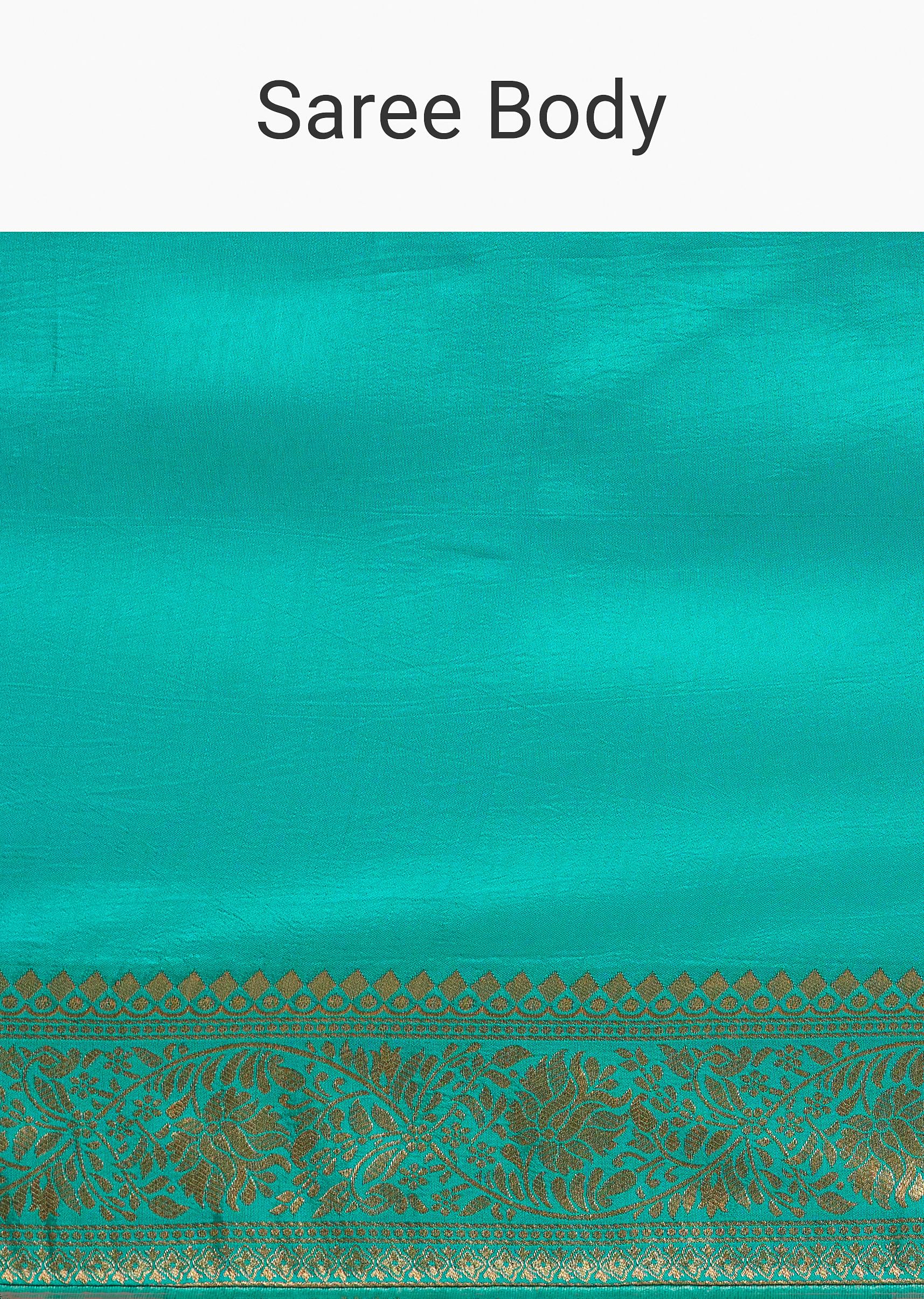 Cyan Dola Silk Saree With Zari Woven Border And Pallu