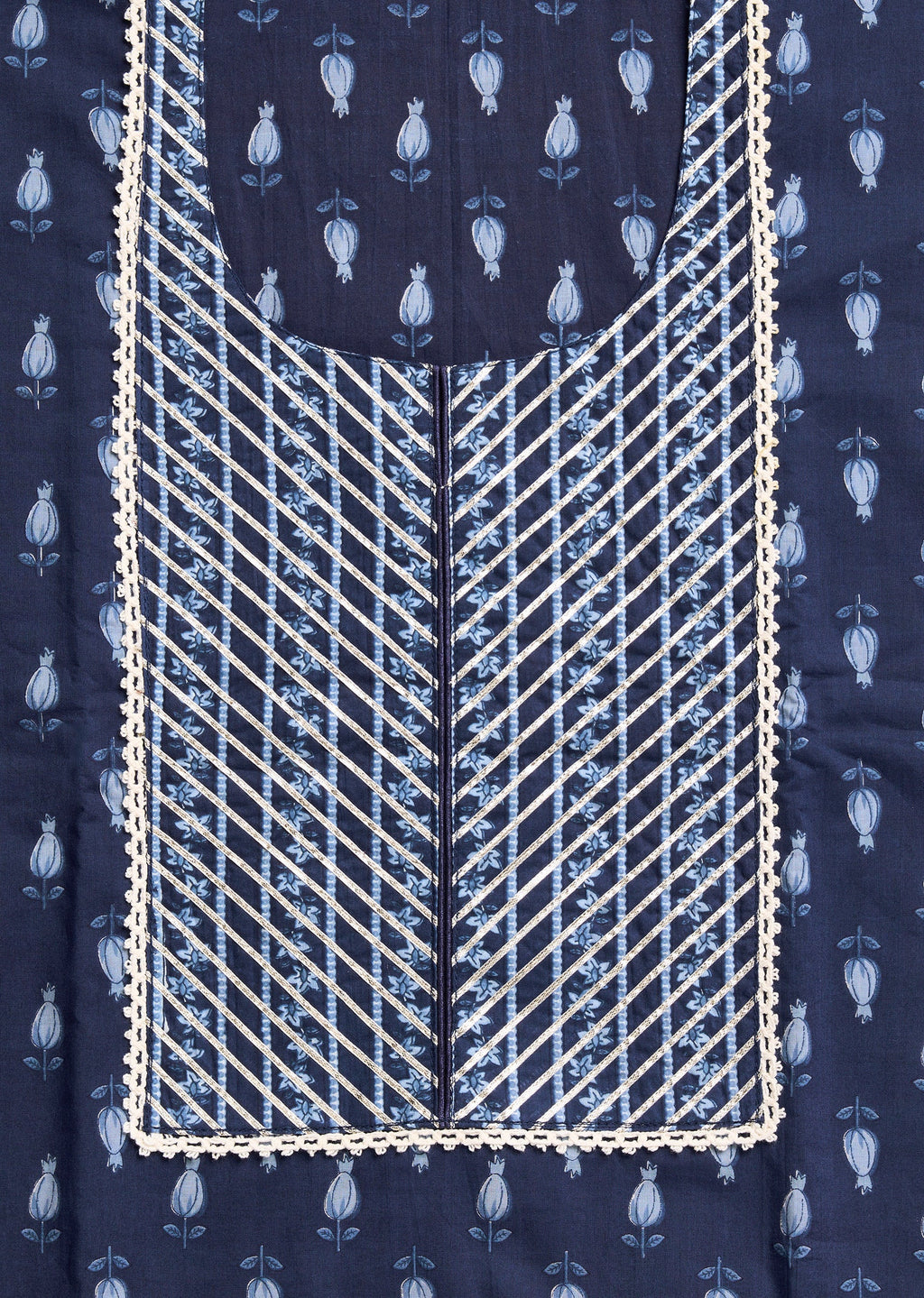 Dark Blue Cotton Printed Unstitched Suit Set