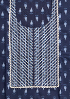 Dark Blue Cotton Printed Unstitched Suit Set