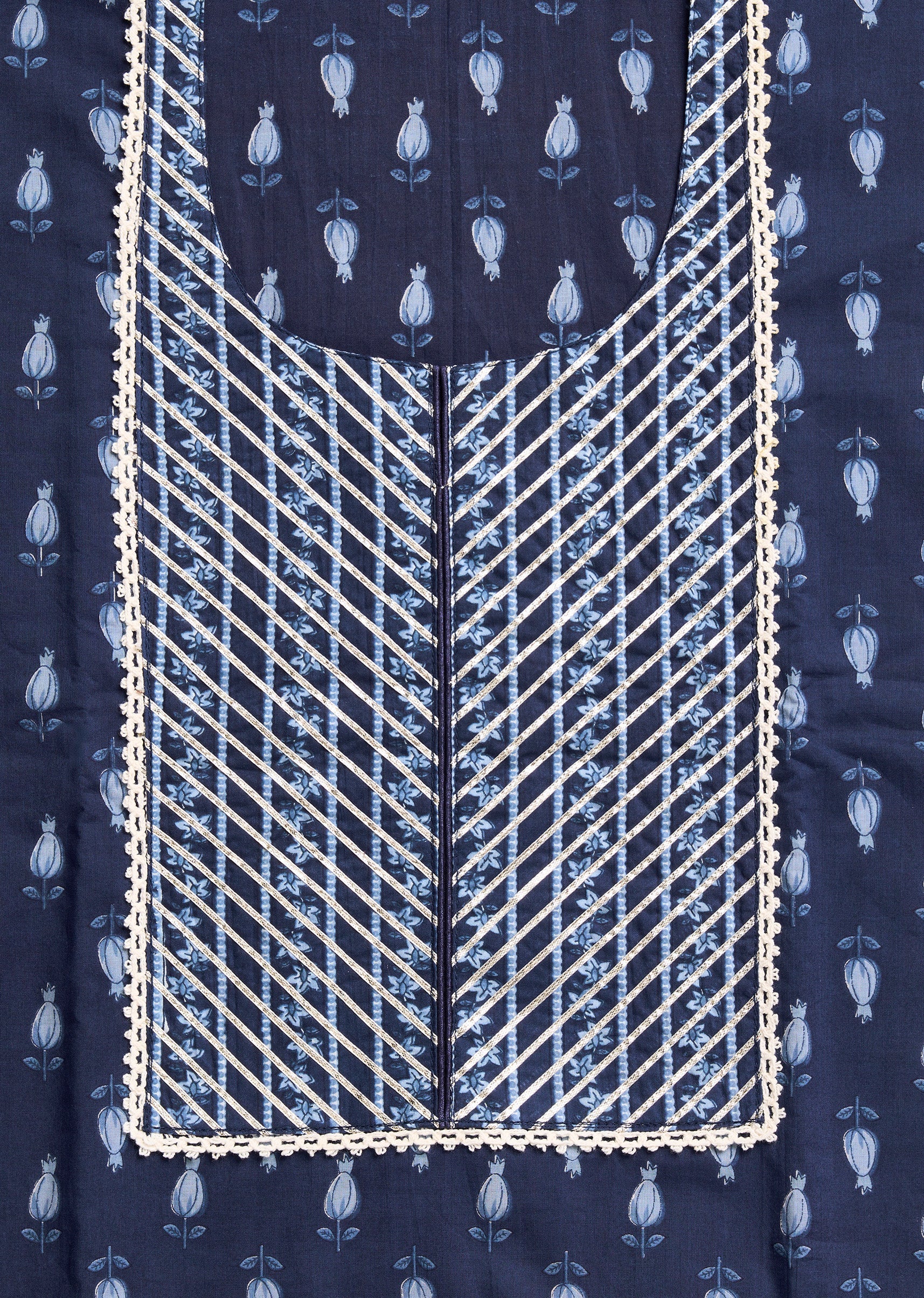 Dark Blue Cotton Printed Unstitched Suit Set