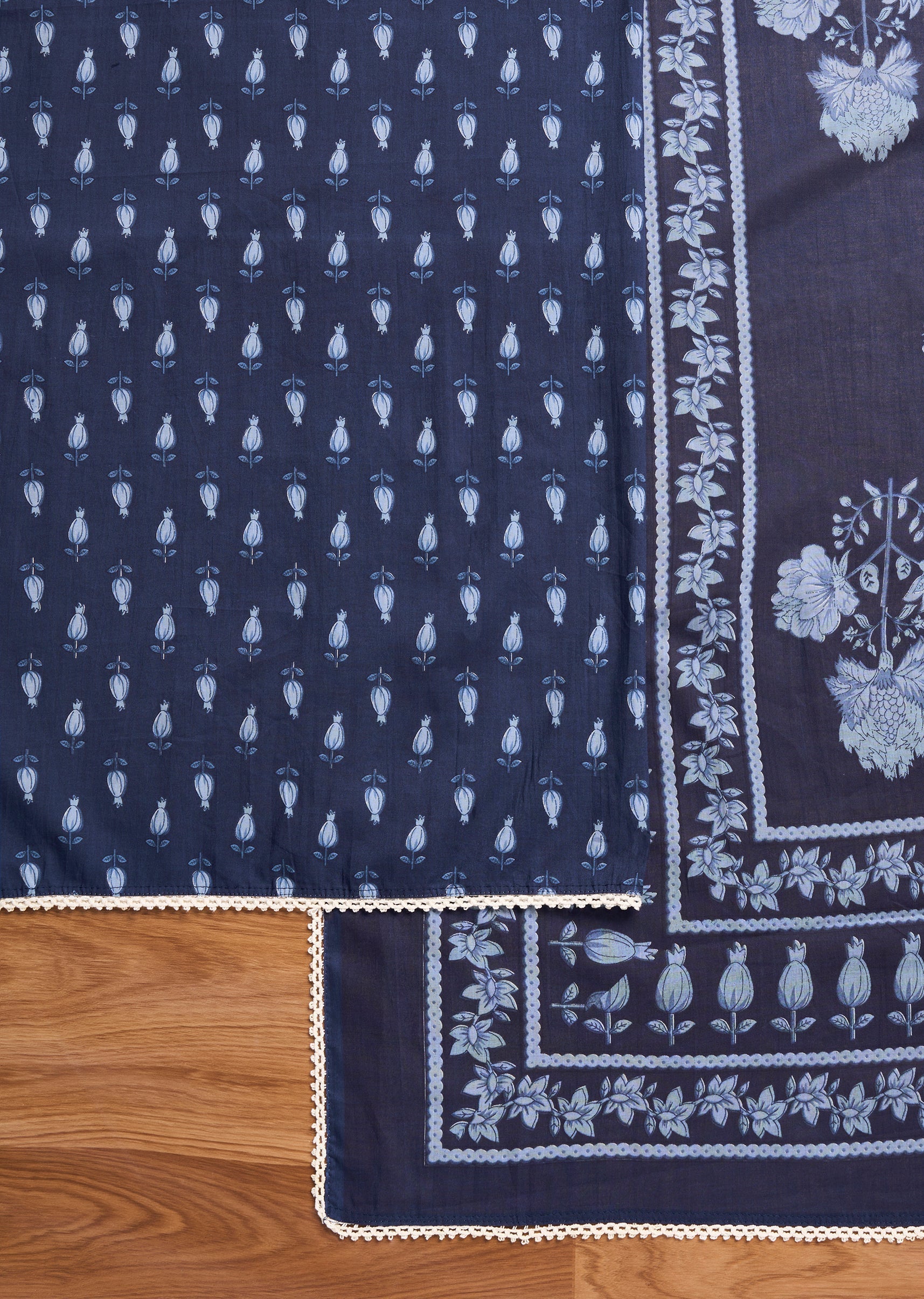 Dark Blue Cotton Printed Unstitched Suit Set