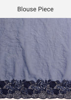 Dark Blue Organza Embroidered Saree With Unstitched Blouse