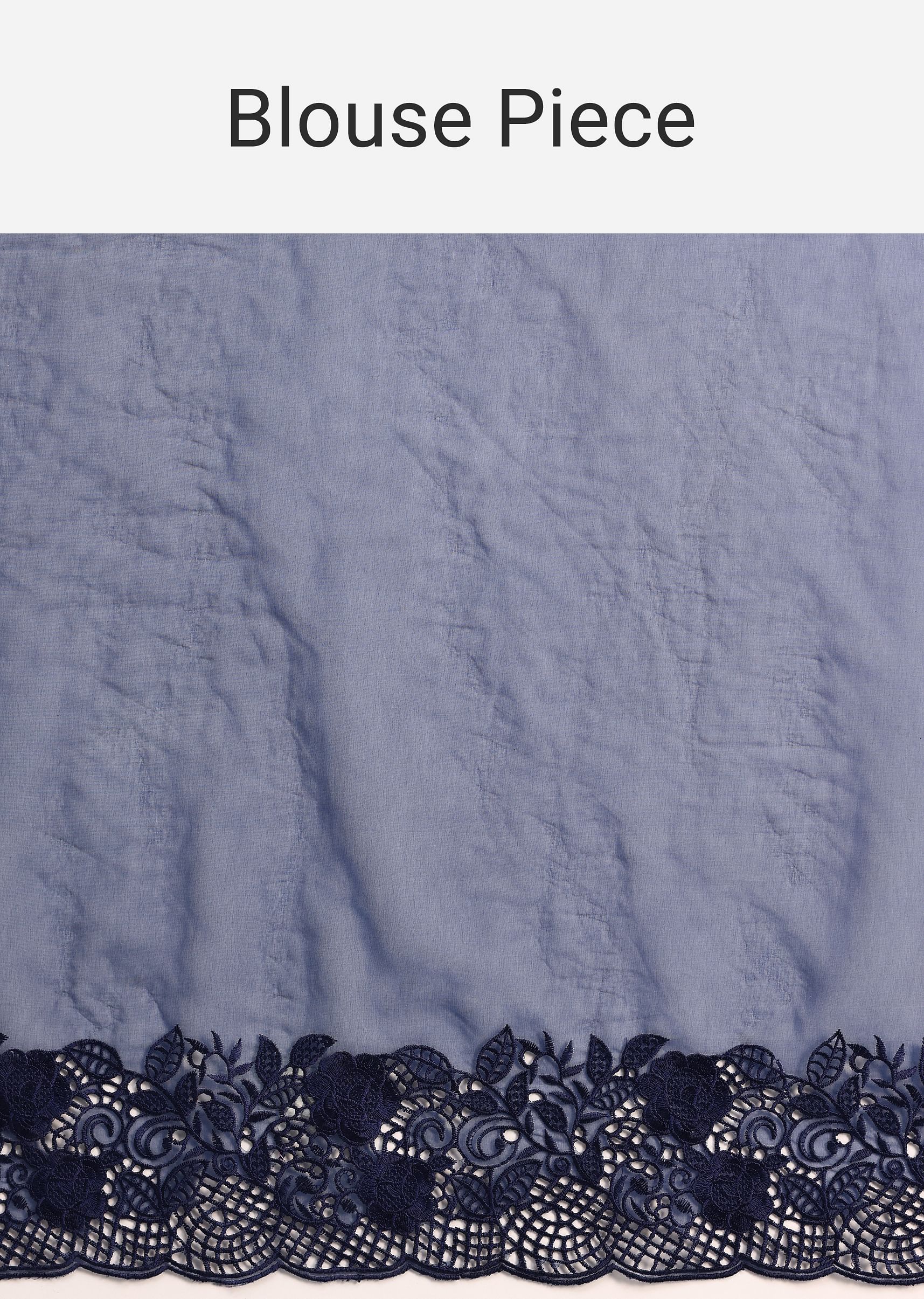 Dark Blue Organza Embroidered Saree With Unstitched Blouse