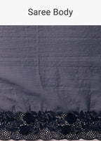 Dark Blue Organza Embroidered Saree With Unstitched Blouse