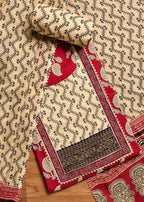Deep Maroon Cotton Unstitched Suit