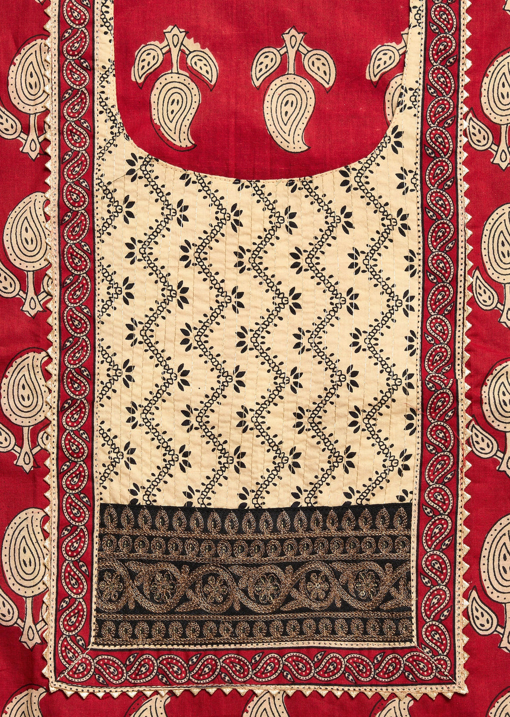 Deep Maroon Cotton Unstitched Suit