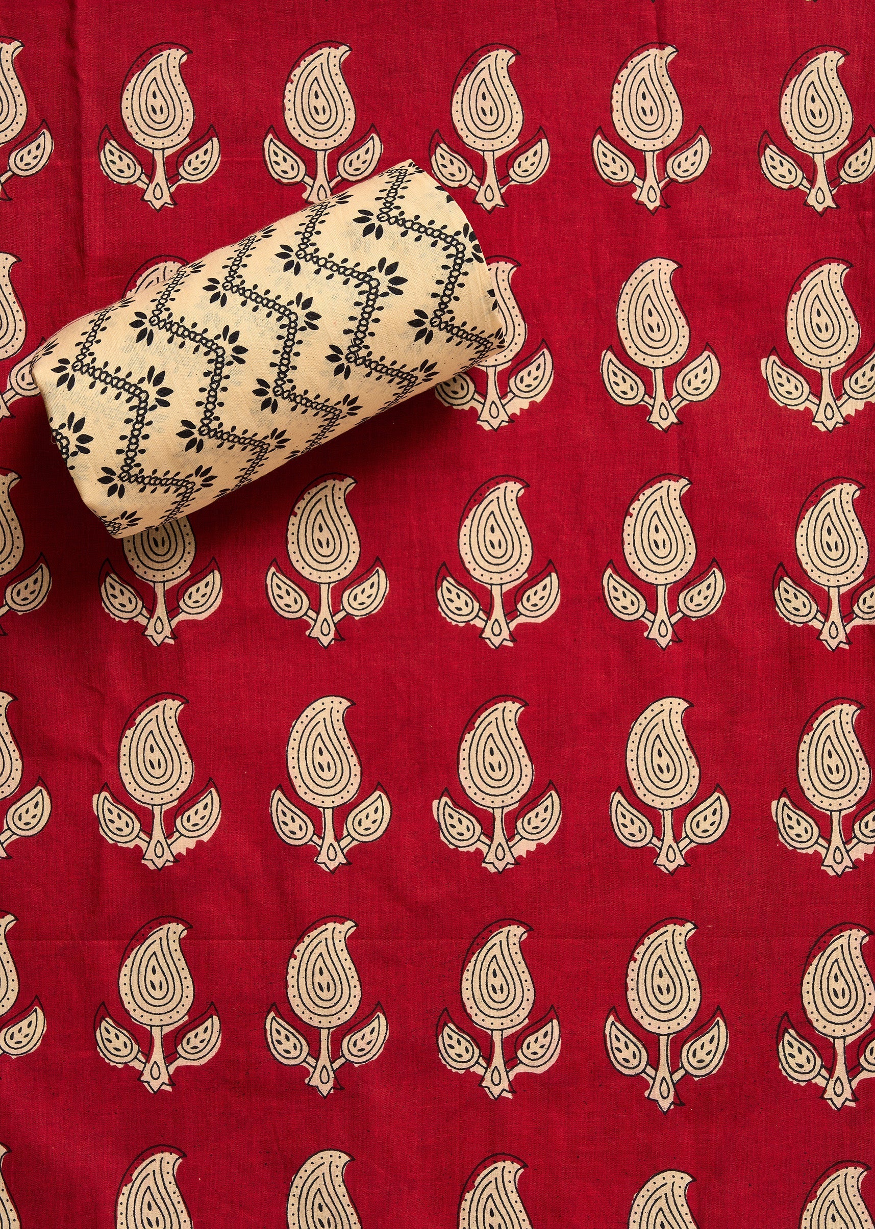 Deep Maroon Cotton Unstitched Suit