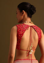 Dola Silk Red Bandhani Saree With Meenakari Border Pallu And Unstitched Blouse