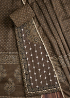 Earthy Brown Cotton Block Printed Unstitched Suit Set