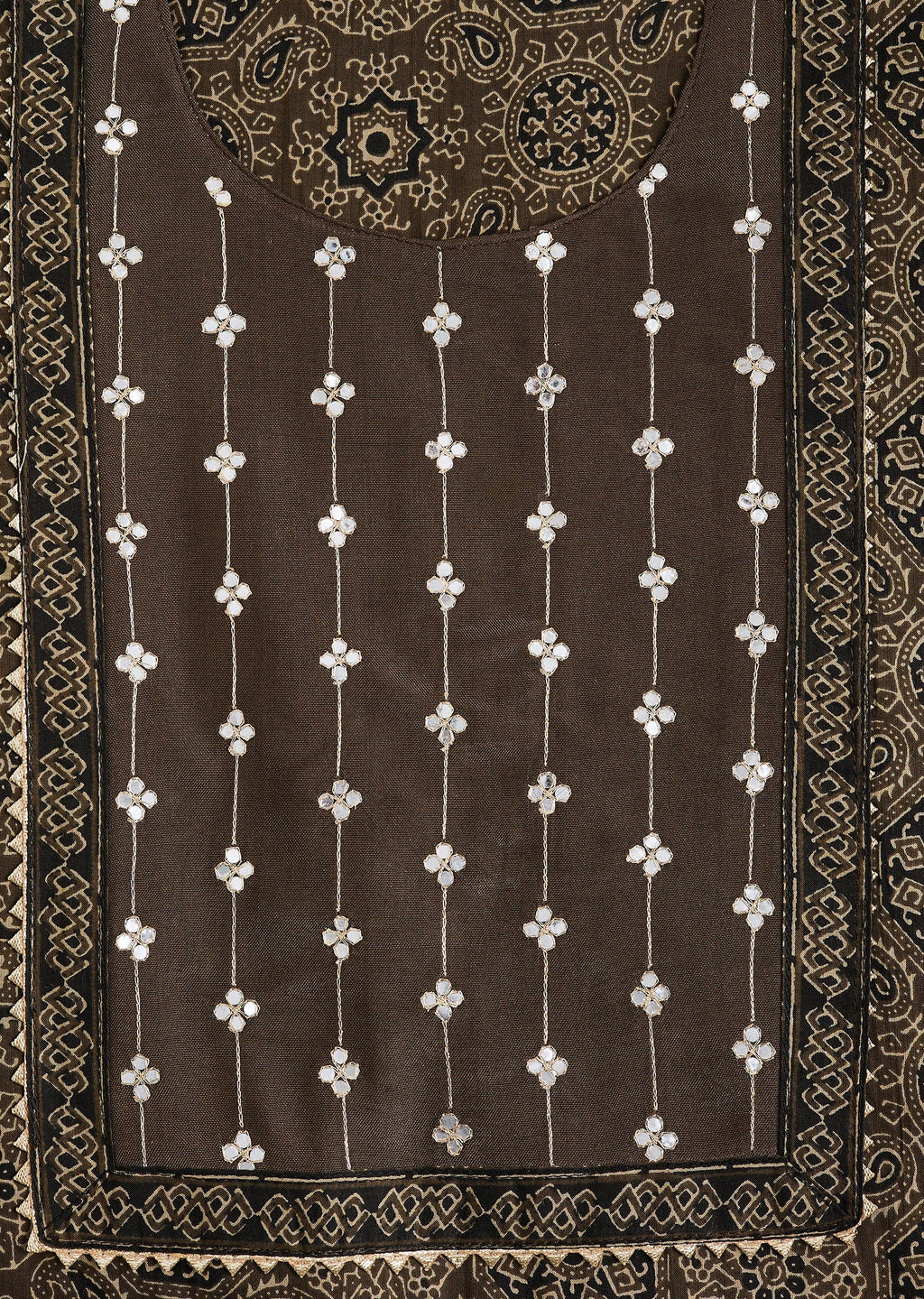 Earthy Brown Cotton Block Printed Unstitched Suit Set