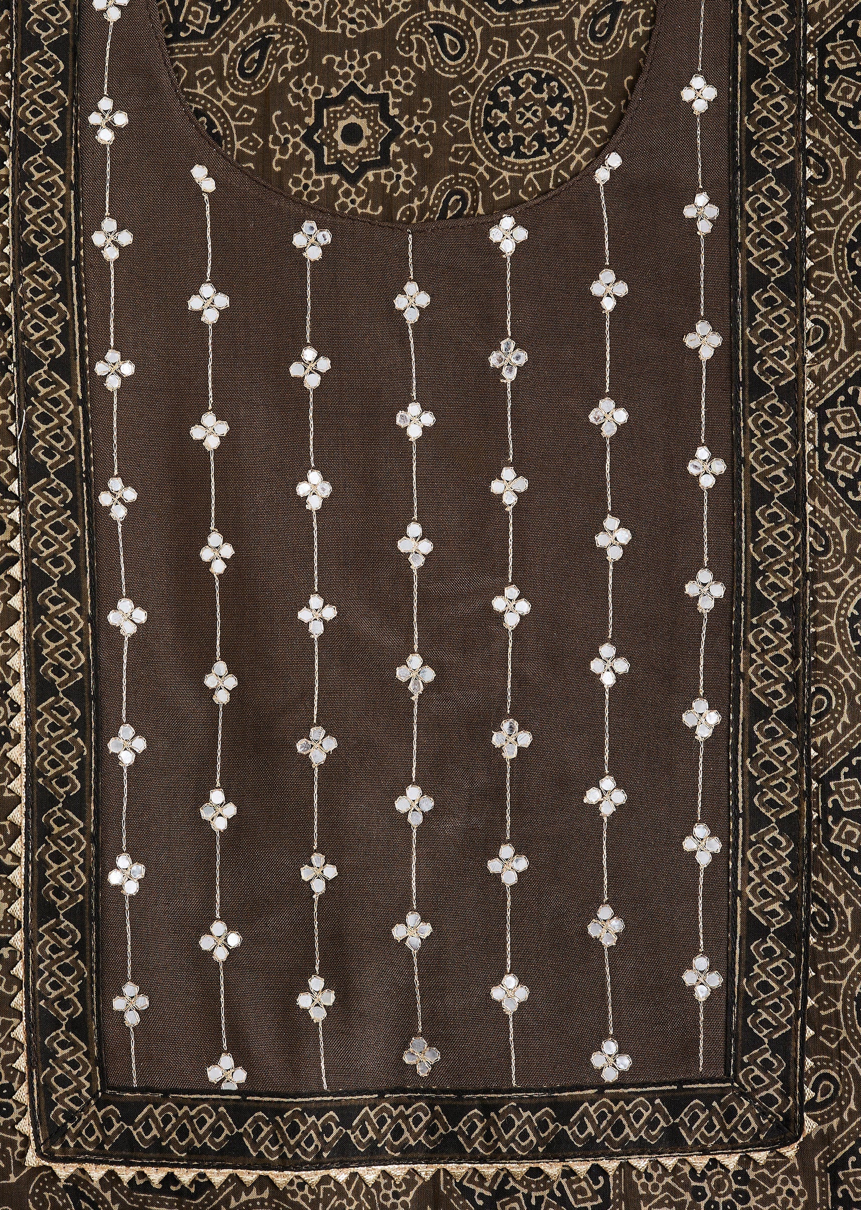 Earthy Brown Cotton Block Printed Unstitched Suit Set