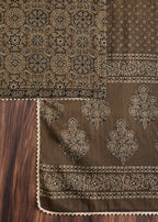 Earthy Brown Cotton Block Printed Unstitched Suit Set