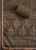 Earthy Brown Cotton Block Printed Unstitched Suit Set