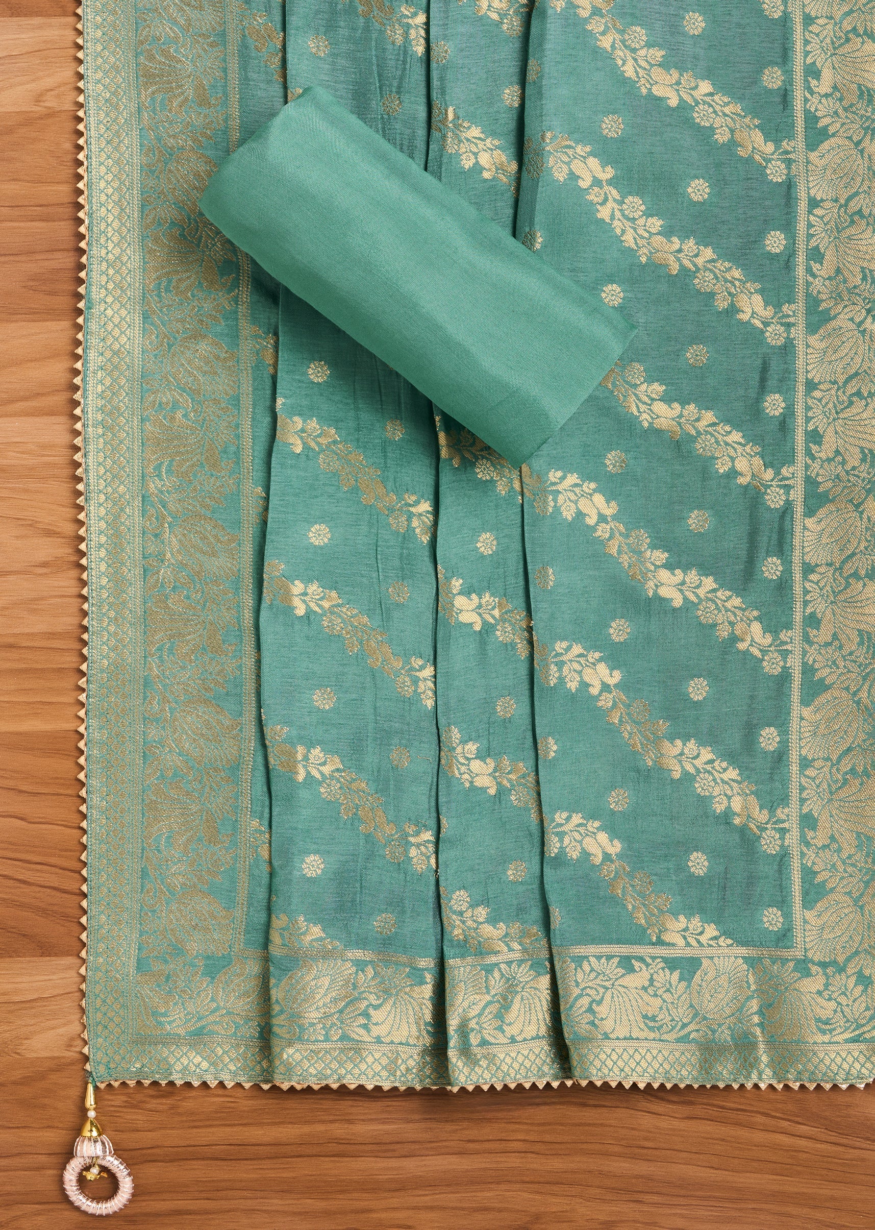 Elegant Blue Chanderi Suit Fabric with Dupatta