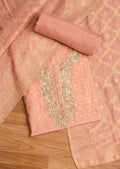 Elegant Peach Chanderi Suit Unstitched with Dupatta